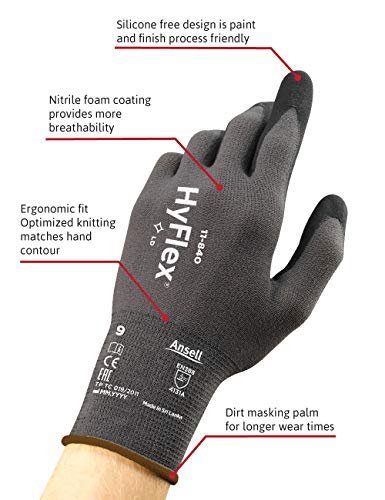 Ansell HyFlex 11-840 - Guantes de trabajo profesionales, resistentes a la mecánica, protección multiusos, montaje, mecánicos, industriales, hombres y mujeres, reutilizables, negro, talla S (1 par)