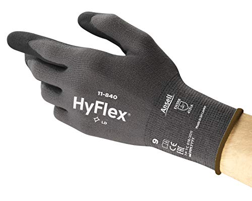 Ansell HyFlex 11-840 - Guantes de trabajo profesionales, resistentes a la mecánica, protección multiusos, montaje, mecánicos, industriales, hombres y mujeres, reutilizables, negro, talla S (1 par)