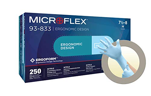 Ansell Microflex 93-833 Multiusos Guante contra productos químicos, Azul, Tamaño 8.5-9 (250 Guantes)