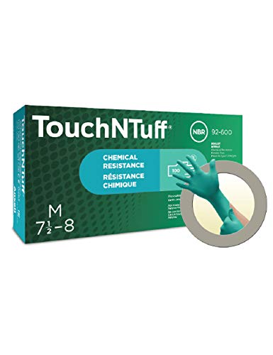 Ansell TouchNTuff 92-600 Guantes Desechables de Nitrilo, Protección Mecánica y Quimica, Industria Alimentaria, Resistencia y Destreza, Guantes Sin Polvo, Sin Látex, Verde, Talla L (100 Guantes)