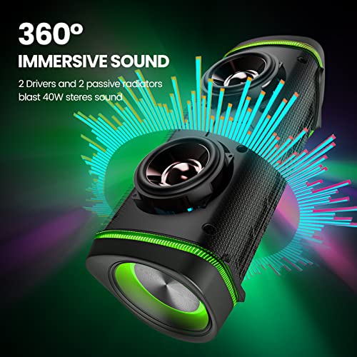 ANTHTER Altavoz Bluetooth Portátil, 40W Altavoz inalámbrico, Extra Bass y LED Ambiental, Altavoz para Fiestas, Impermeable y Resistente al Polvo IP67, 30 h de batería