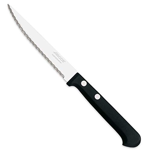 Arcos Cuchillos de Mesa Caja de 12 uds Cuchillo Chuletero Cuchillo de Mesa, Hoja de Acero Inoxidable NITRUM 110 mm, Mango de Nylon, Color Negro (12 uds)