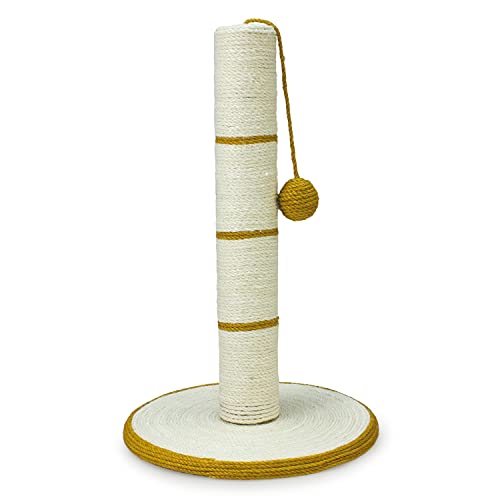 Arquivet Rascador para Gatos de Poste con Bola - Arañador para Gatos - Afilador uñas para Gatos - Blanco y Dorado - 30 x 30 x 46 cm - Juguetes para Gatos, 1 Unidad (Paquete de 1) (8435117843363)