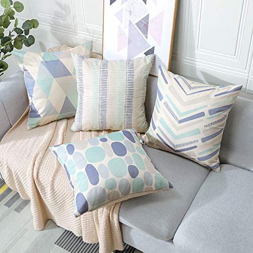 Artscope Impermeables Funda de Cojín, de Exterior Funda de Almohada Cuadrado para Patio Balcón Jardín Sofá Hogar Decorativas 45x45cm, Set de 4 (Patrón Geométrico Azul)