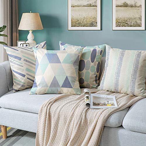 Artscope Impermeables Funda de Cojín, de Exterior Funda de Almohada Cuadrado para Patio Balcón Jardín Sofá Hogar Decorativas 45x45cm, Set de 4 (Patrón Geométrico Azul)