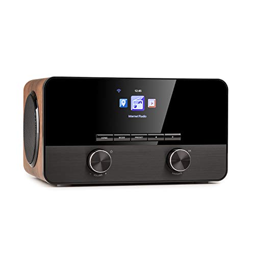 auna Connect 100 SE - Radio WiFi con Internet, Reproductor Multimedia, Bluetooth, Control por App, Pantalla TFT en Color 2,4", USB, Entrada AUX, FM, Salida de línea, Marrón