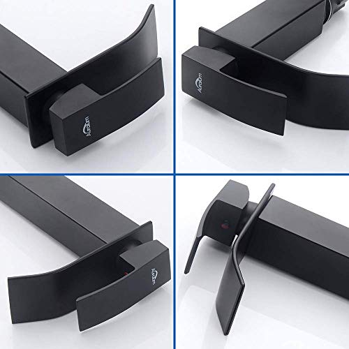 Auralum - Grifo Lavabo Cascada Negro Práctico Moderno Grifos Cascada de Baño Cuadrado Mezclador Grifo de Lavabo Latón Monomando Altura Total 183mm