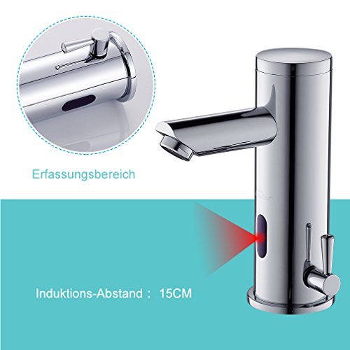Auralum - Grifos con Sensor Automático Electrónico, Mezclador Grifo de Lavabo con Sensor para Agua Caliente y Fría para Baño - Altura Total de 182mm
