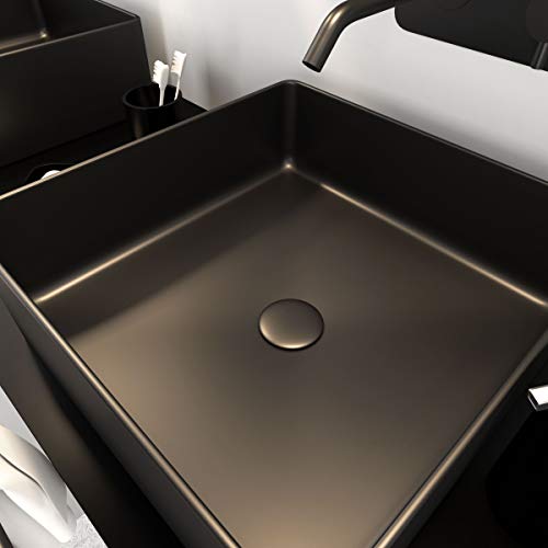 AURLANE VAS040 - Lavabo rectangular de cerámica, 40 x 40 x 14 cm, color negro