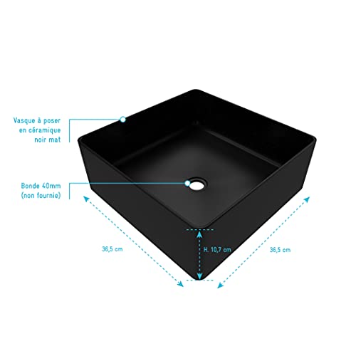 AURLANE VAS040 - Lavabo rectangular de cerámica, 40 x 40 x 14 cm, color negro