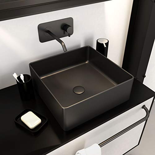 AURLANE VAS040 - Lavabo rectangular de cerámica, 40 x 40 x 14 cm, color negro