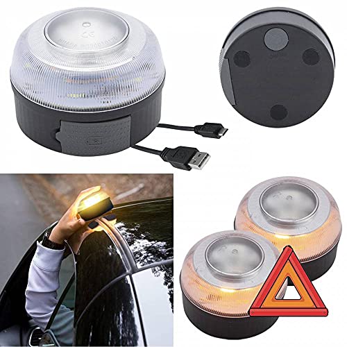 AUTO LABEL Luz Emergencia V16 Recargable Homologada DGT, Base Magnética, Señal V16, Set de 2 Luces