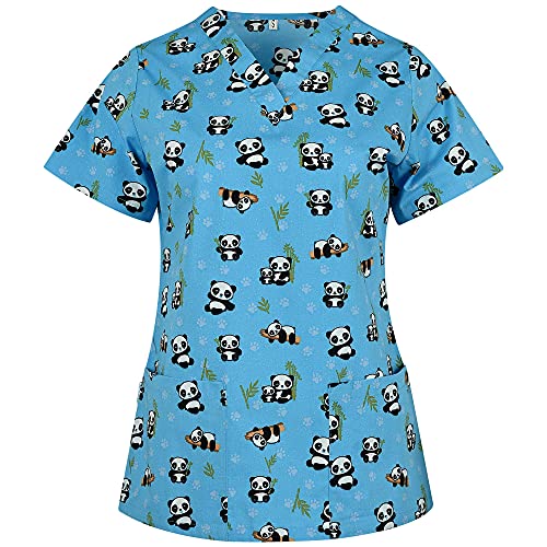 B-well Bambina - Casaca de mujer de manga corta con cuello de pico y estampado, Pandas., S
