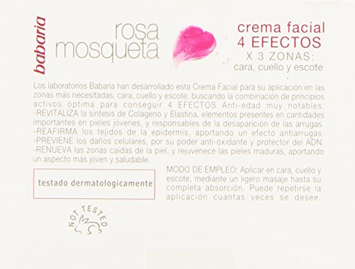 Babaria Rosa Mosqueta Crema Facial 4 Efectos Tratamiento Facial, Blanco, 125 Mililitros