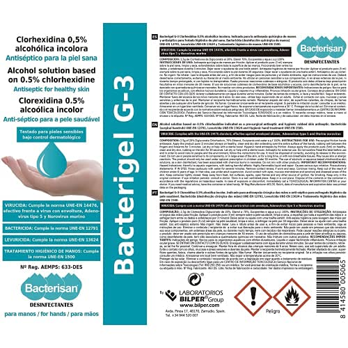 BACTERISAN Bacterigel G-3 500ml Gel de manos desinfectante autosecante| Antiséptico para la piel sana | Testado bajo control dermatológico y pediátrico