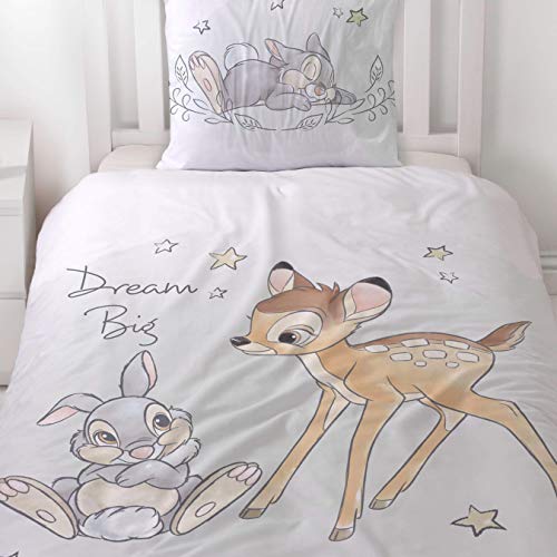 Bambi Disney Juego de ropa de cama para niñas, ropa de cama para adolescentes, REH & Hase Klopfer, funda de almohada 80 x 80 + funda nórdica 135 x 200 cm – 100% algodón