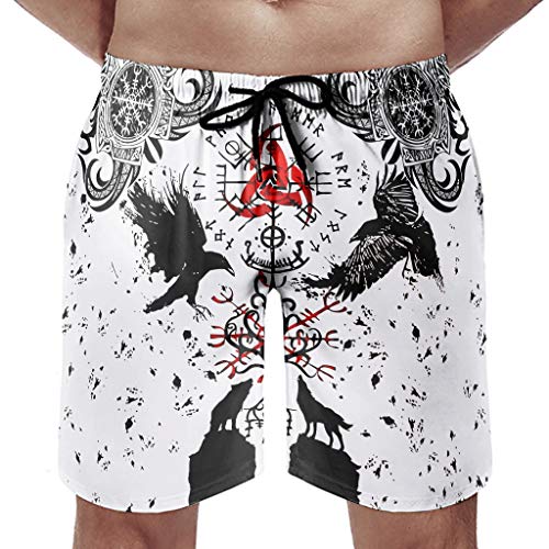 Bañador corto con diseño de cuervo vikingo para hombre, de secado rápido, para la playa, para el tiempo libre blanco M