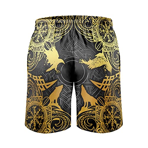 Bañador para hombre con diseño de cuervo vikingo y lobo, de secado rápido, para la playa, para el tiempo libre, Blanco, S