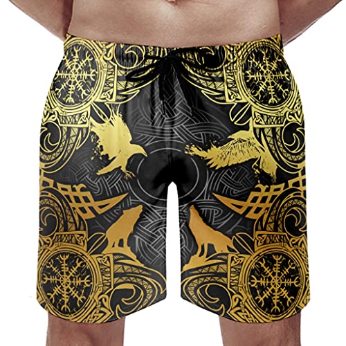Bañador para hombre con diseño de cuervo vikingo y lobo, de secado rápido, para la playa, para el tiempo libre, Blanco, S