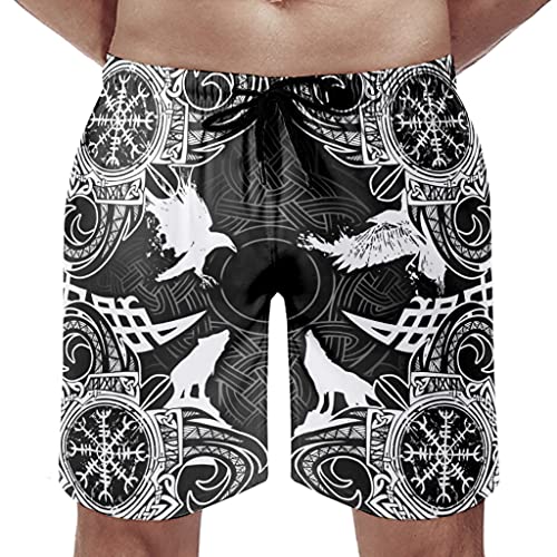Bañador para hombre con diseño de cuervo vikingo y lobo, de secado rápido, para la playa, para el tiempo libre, Blanco, XXXL