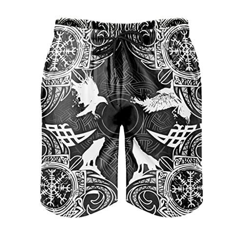 Bañador para hombre con diseño de cuervo vikingo y lobo, de secado rápido, para la playa, para el tiempo libre, Blanco, XXXL