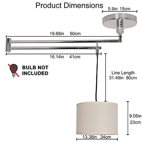 BarcelonaLED Lámpara Colgante Elegante Articulada de Techo 60W, con brazo articulado ajustable y pantalla de tela con portalámparas para bombilla LED E27. 2 Años de Garantía - L3013-C