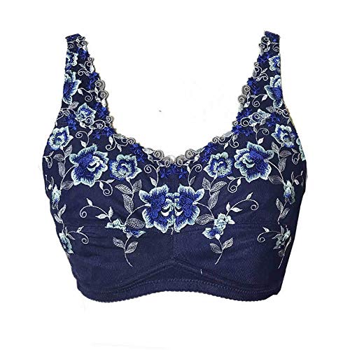 BaronHong Sujetador Bralette Senos Falsos Mastectomía de travestis de Senos de Silicona; Bordado Deco (Azul, 95B)