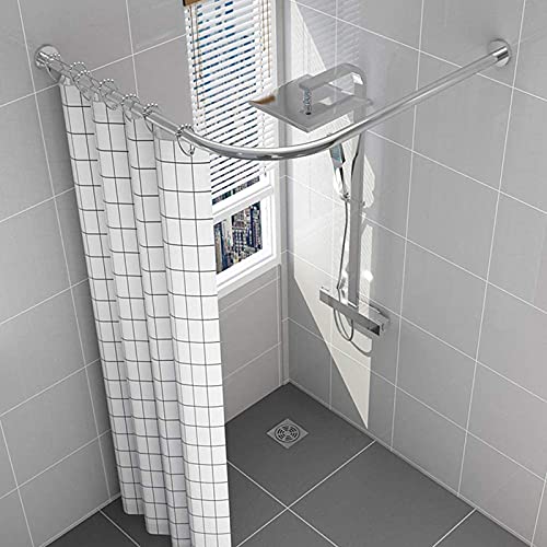 Barra de Cortina de Ducha Curvada en Forma de L Varilla Extensible Sin Perforación Riel de Cortina de Ducha de Acero Inoxidable para la Esquina del Baño No Se Hunde