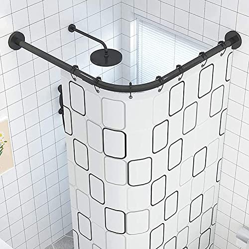 Barra de Cortina de Ducha L, Barra de Cortina de Ducha sin taladrar, Barra telescópica de Acero Inoxidable,Barra de Cortina de Ducha Curvada con Ventosas Sin Taladrar Raí(Size:70 to 95cm x 70 to 95cm)