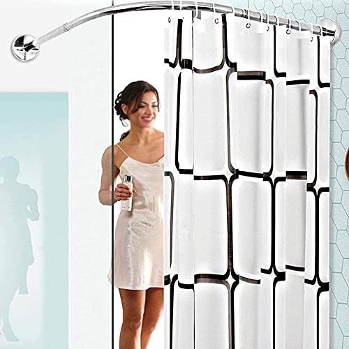 Barra de Ducha Curvada Ajustable en Forma de L, Extensible Barra de Cortina de Ducha Curvada sin Taladro Barra de Cortina Telescópica de Ducha 100% Inoxidable para Baño con Cortina De Ducha Y Gancho