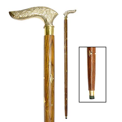 Bastón de madera / Regla con punta redonda de latón (latón), Palo de madera plegable, Bastón para hombres y mujeres, Palillo de color marrón, 37 pulgadas, Día de Pascua / Día de la madre / Regalo del Viernes Santo