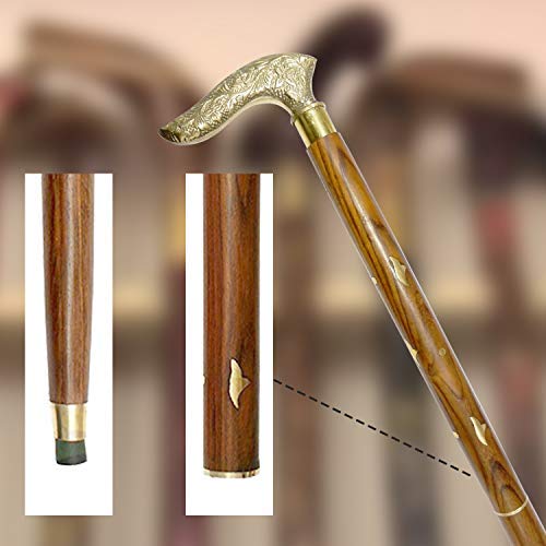 Bastón de madera / Regla con punta redonda de latón (latón), Palo de madera plegable, Bastón para hombres y mujeres, Palillo de color marrón, 37 pulgadas, Día de Pascua / Día de la madre / Regalo del Viernes Santo