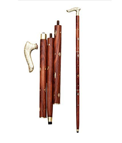 Bastón de madera / Regla con punta redonda de latón (latón), Palo de madera plegable, Bastón para hombres y mujeres, Palillo de color marrón, 37 pulgadas, Día de Pascua / Día de la madre / Regalo del Viernes Santo