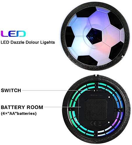 Baztoy Balón Fútbol Flotant, Pelota Futbol con Protectores de Espuma Suave y Luces LED Balones Futbol Juguetes Niños 3 4 5 6 7 8 9 10 11 12 Años, Air Power Soccer para Niños Niñas Regalos Cumpleaños