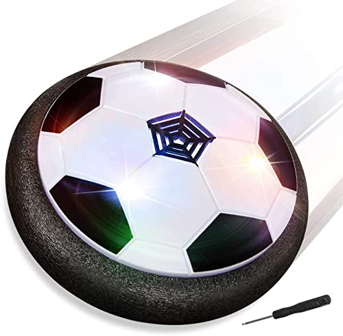 Baztoy Balón Fútbol Flotant, Pelota Futbol con Protectores de Espuma Suave y Luces LED Balones Futbol Juguetes Niños 3 4 5 6 7 8 9 10 11 12 Años, Air Power Soccer para Niños Niñas Regalos Cumpleaños