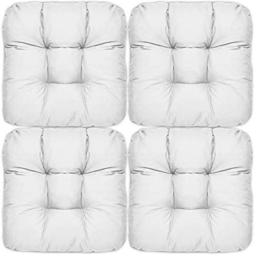 Beautissu Set de 4 Cojines para sillas Lisa 40x40x8 cm - para sillas de Comedor, sillas de Jardin, Sofas, Camas etc, - Juego de Cojines con Relleno voluminoso y cómodo - Blanco