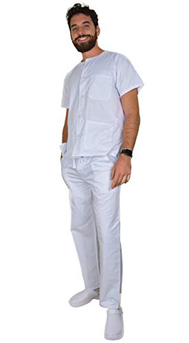 BeBright Uniformes Sanitarios Mujer y Hombre, Pijama Sanitario Blanco, Revisar Cuadro de Medidas (L)