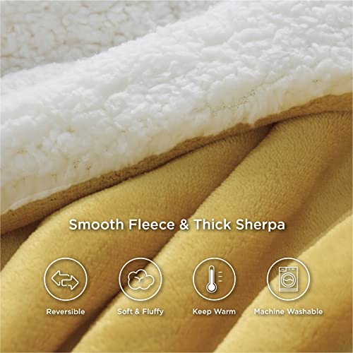 Bedsure Manta Cama 90 Invierno - Manta Sofa Grande Polar Reversible de Franela y Sherpa, Manta Sofa Gruesa 150x200 cm de Microfibra Suave y Borreguito, Amarillo