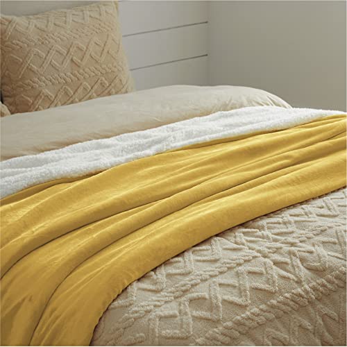 Bedsure Manta Cama 90 Invierno - Manta Sofa Grande Polar Reversible de Franela y Sherpa, Manta Sofa Gruesa 150x200 cm de Microfibra Suave y Borreguito, Amarillo