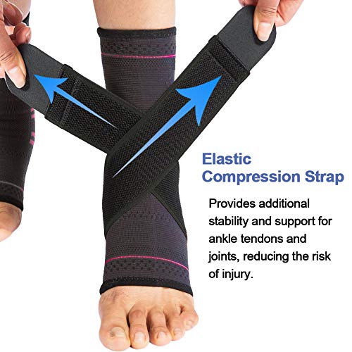 Beister - 1 par de tobilleras de compresión para mujeres y hombres, elástico para esguinces, fascitis plantar, calcetines para recuperación de lesiones, dolor de articulaciones, tendón de Aquiles