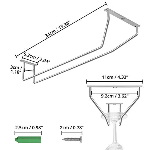 Belle Vous Soporte Copas Colgante Acero Cromado Debajo de Gabinete con Tornillos y Tacos de Pared (Pack de 4) 34 x 11 cm - Colgador Copas con Tallo – Almacenamiento para Bar y Cocina
