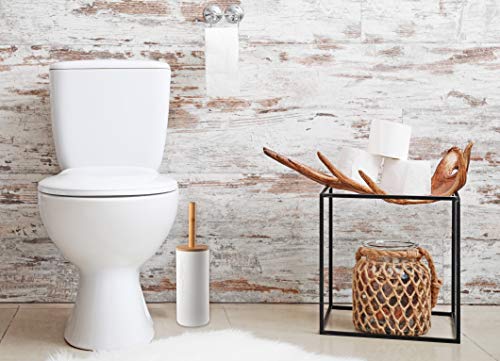 BERELA – BP-WC Escobilla de Baño con Escobillero, Escobilla de baño de plástico y bambú, escobilla de váter para el Cuarto de baño y Aseo 9.3 x 35 cm Color Blanco.