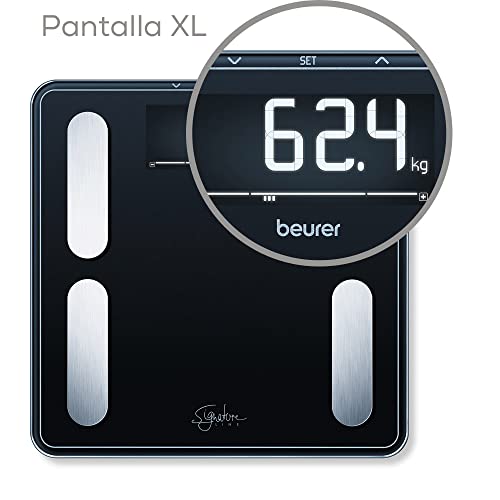 Beurer BF 400 black Báscula diagnóstica Signature Line, análisis corporal preciso para hasta 10 personas, con pantalla LCD inversa extra grande, capacidad de carga de hasta 200 kg