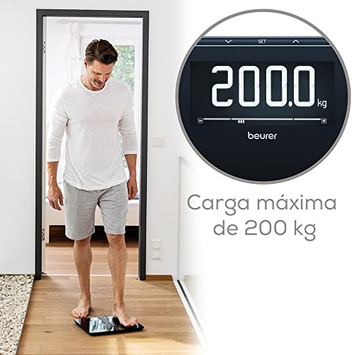 Beurer BF 410 black Báscula diagnóstica Signature Line, análisis corporal preciso para hasta 10 personas, con pantalla LCD inversa extra grande, capacidad de carga de hasta 200 kg