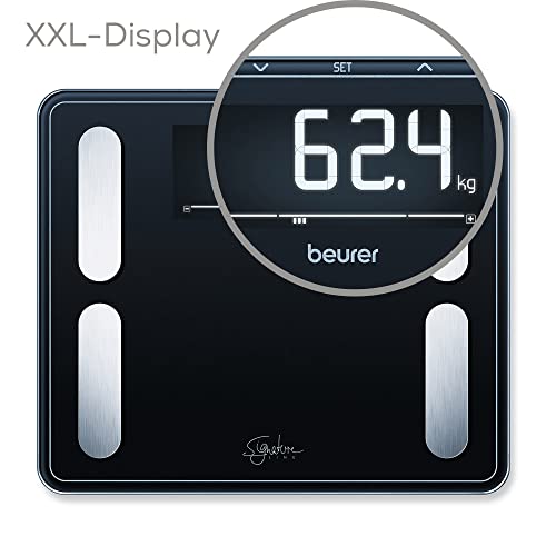 Beurer BF 410 black Báscula diagnóstica Signature Line, análisis corporal preciso para hasta 10 personas, con pantalla LCD inversa extra grande, capacidad de carga de hasta 200 kg