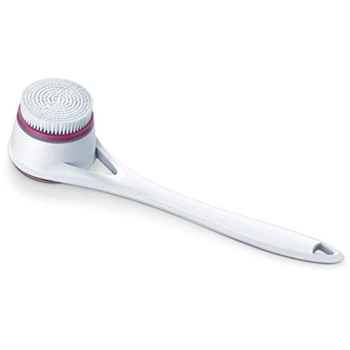 Beurer Cepillo Corporal, Masaje Rotatorio, 2 Velocidades, Resistente Salpicaduras, Cabezal Extraíble, Mango Para Espalda, 2 Cepillos, Color Blanco Rosa 330 g
