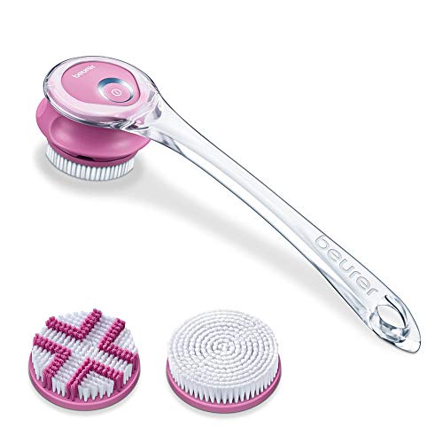 Beurer FC-55 - Cepillo facial y corporal, 2 intensidades de masaje rotatorio, Resistente a salpicaduras IPX7, mango extraíble, 2 cepillos, color blanco/rosa