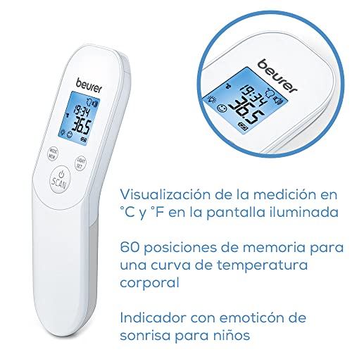 Beurer FT 85 Termómetro digital de infrarrojos sin contacto, termómetro rápido para la medición higiénica y segura de la temperatura corporal en la frente