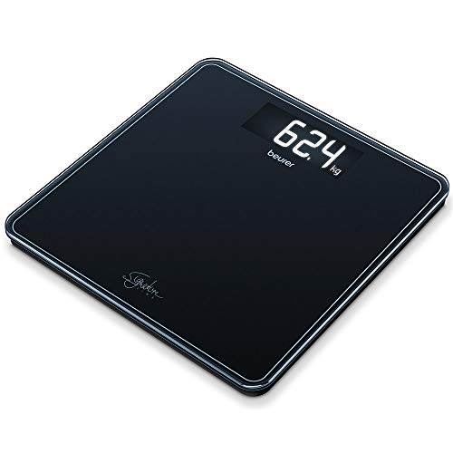 Beurer GS400 Blanca Báscula Digital De Vidrio, Vidrio Seguridad 8Mm, 200Kg /100 g, Pantalla LCD Retroiluminada Grandes Dígitos 3.9 cm, Apagado Automático, Color Negro