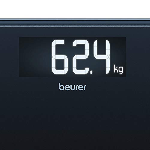 Beurer GS400 Blanca Báscula Digital De Vidrio, Vidrio Seguridad 8Mm, 200Kg /100 g, Pantalla LCD Retroiluminada Grandes Dígitos 3.9 cm, Apagado Automático, Color Negro